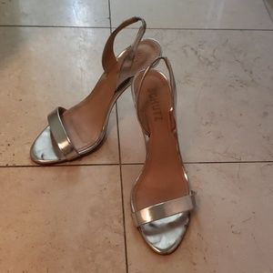 Silver slingback schutz heels